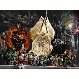 1pc 40K Tapestry - Large Battle Scene Wall Hanging Poster with Dark Angels Warriors, Chaos - Gothic Galactic Backdrop Decor for Gaming Room, Living Room, Bedroom - Perfect Gift for 40K Fans (129.54x152.4 cm)
