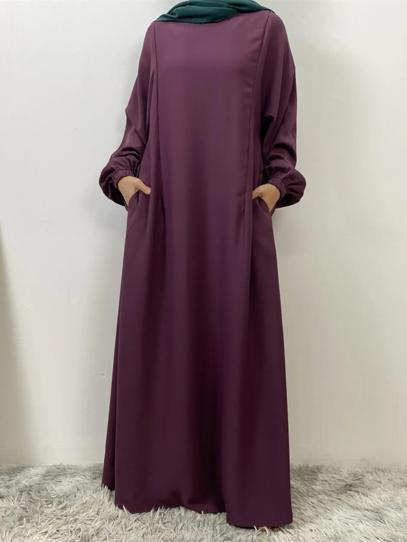 Women's Solid Color Zip Up Islamic Dress without Hijab, Modest Long Sleeve Round Neck Dress for Daily Wear, Ladies Islamic Clothing for All Seasons