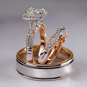 Unisex 3PCS Cubic Zirconia Stacking Ring Set - Rose Gold, Gold, Silver, Pavé Center, Square Cut Minimalist Casual Fashion Jewelry for Everyday Wear