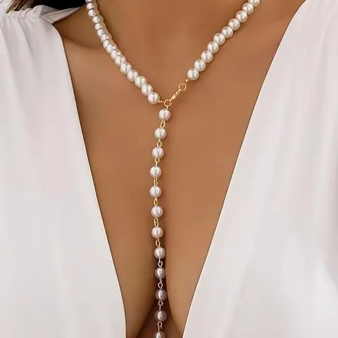 Elegant Faux Pearl Y-Shaped Necklace for Women, Fashionable Baroque Style Jewelry, Perfect for Weddings & Parties, Daily Wear Accessory, Pearl Chain Necklace, Exquisite Jewelry Gift