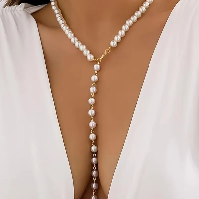 Elegant Faux Pearl Y-Shaped Necklace for Women, Fashionable Baroque Style Jewelry, Perfect for Weddings & Parties, Daily Wear Accessory, Pearl Chain Necklace, Exquisite Jewelry Gift