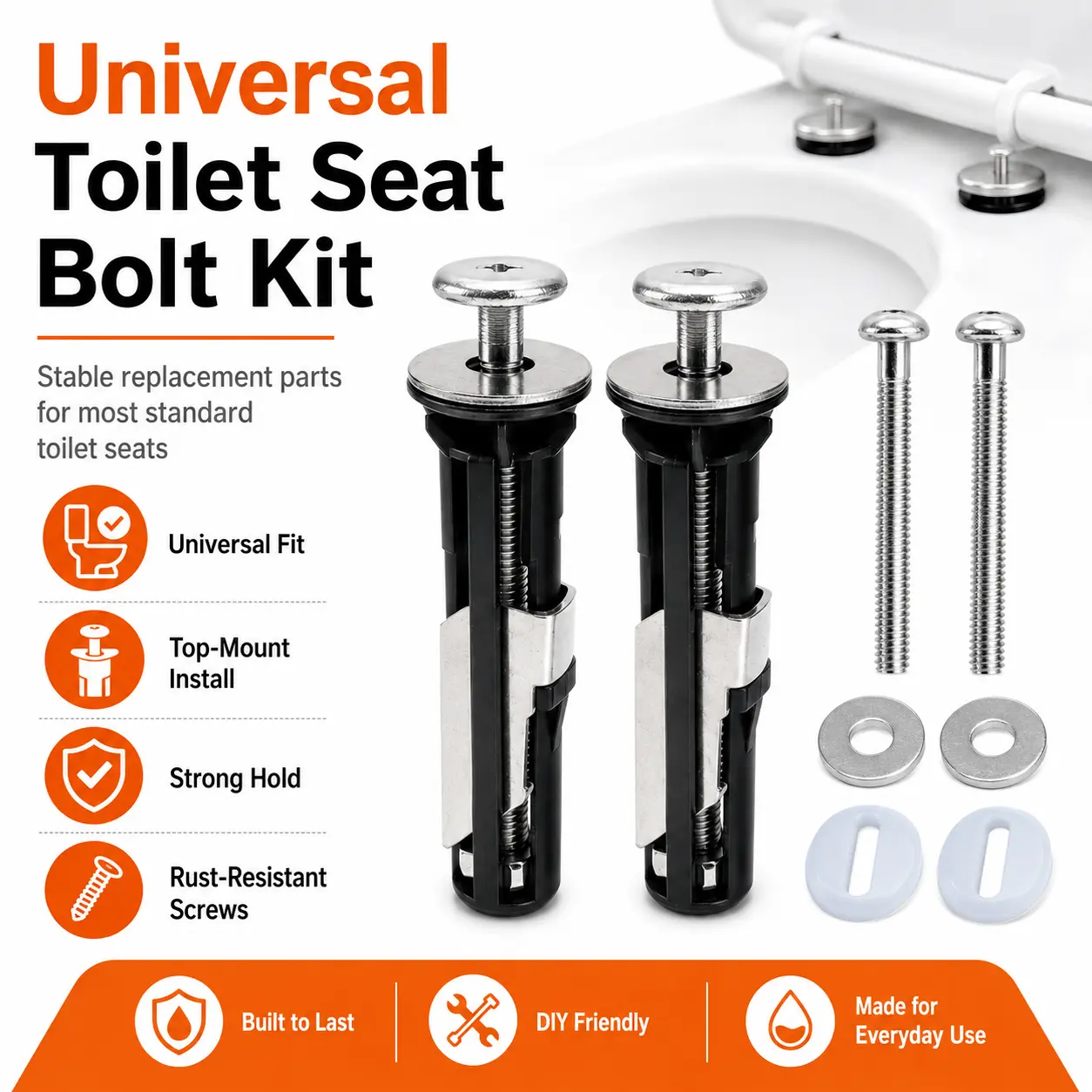 Toilet Lid Repair Bolt Set, M5 Quick Release Replacement Screws for Seat Cover Fixing, Easy Install Bathroom Hardware Kit