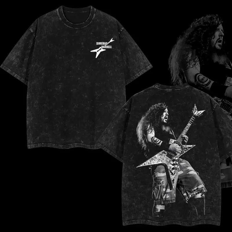 Pantera Dimebag Darrell Guitarist Retro Unisex Acid Washed T-Shirt – 90s Records Rock Groove Metal Cotton Washed Tee, Groove Metal Rock Band Washed Shirt, Oversized Vintage Tee, Heavy Metal Merch, Gift for Rock Fans