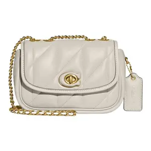 COACH Madison 18 Quilted Twist-Lock Chain Shoulder Bag in Nappa Leather, Medium Size for Women, White