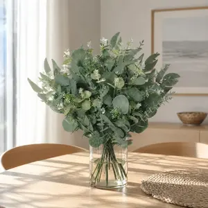 Set of 50 artificial eucalyptus bouquets — instantly brighten dull apartment decor | Zero-maintenance faux eucalyptus greenery bouquet | Lifelike texture fake plants for the living room | Aesthetic room decor accent
