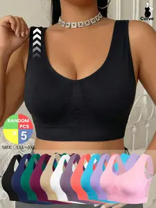 Women's Plus Size Bralettes, Breathable Mesh Tank Top, Medium Support, Buckleless Design, Plain Pattern, All Seasons Wear