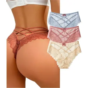 Womens Sexy Thongs Lace Panties Underwear Low Rise Plus Size Underpants Pack of 1-3