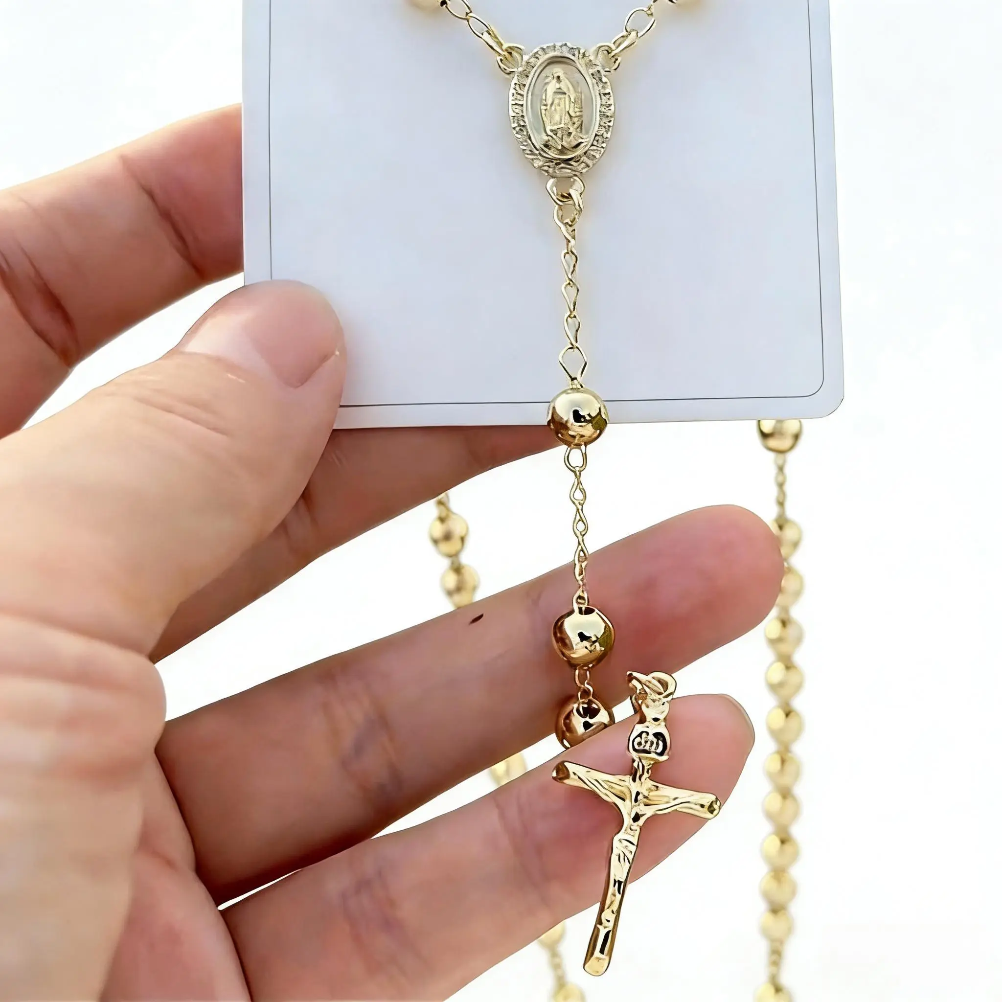 14K Gold Plated Catholic Y Necklace With Our Lady Of Guadalupe And Rosary Beads - Elegant Cross Pendant For Women, Everyday Elegance | Religious Jewelry |   Durable Chain, Christian Jewelry Trendy Fashion Lover 2026 Mother'S Day Gift