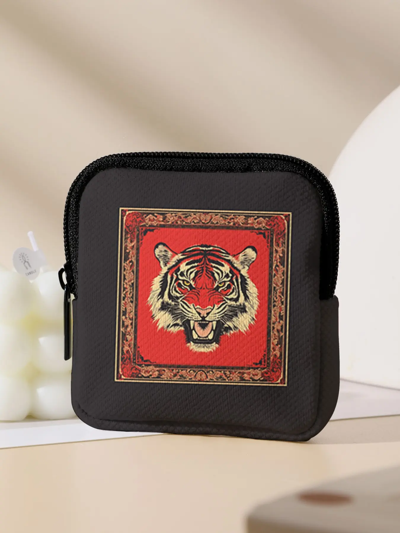 Tiger Pattern Printed Coin Wallet, Zipper Wallet Design, Multifunctional Storage Bag, Durable Polyester, Digital Printing, Key Card Holder, Card Coin Pouch, Ideal Gift