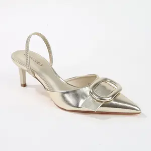 Berness Women's Chiara Statement Buckle Pointed Slingback Heel Pump Gold 9