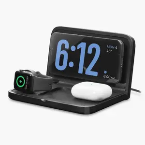 Travel Alarm Clock with Wireless Charging Station for iPhone, AirPods, and Apple Watch (iWW7)