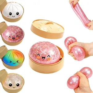 2026 New Deformable Dumpling Squishies, Glitter Dumpling Surprise  Party Gift with Steamer Box, Colorful Dumpling Stress Balls, Soft Squeeze Decompression, Fidget Sensory Toy for Anxiety Stress Relief  for Party Favor