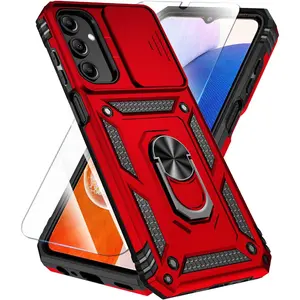 Phone Case Compatible with Samsung Galaxy A16 5G Case with HD Screen Protector & Slide Camera Cover & Kickstand, [Military-Grade] Phone Case for Samsung A16 (Red)