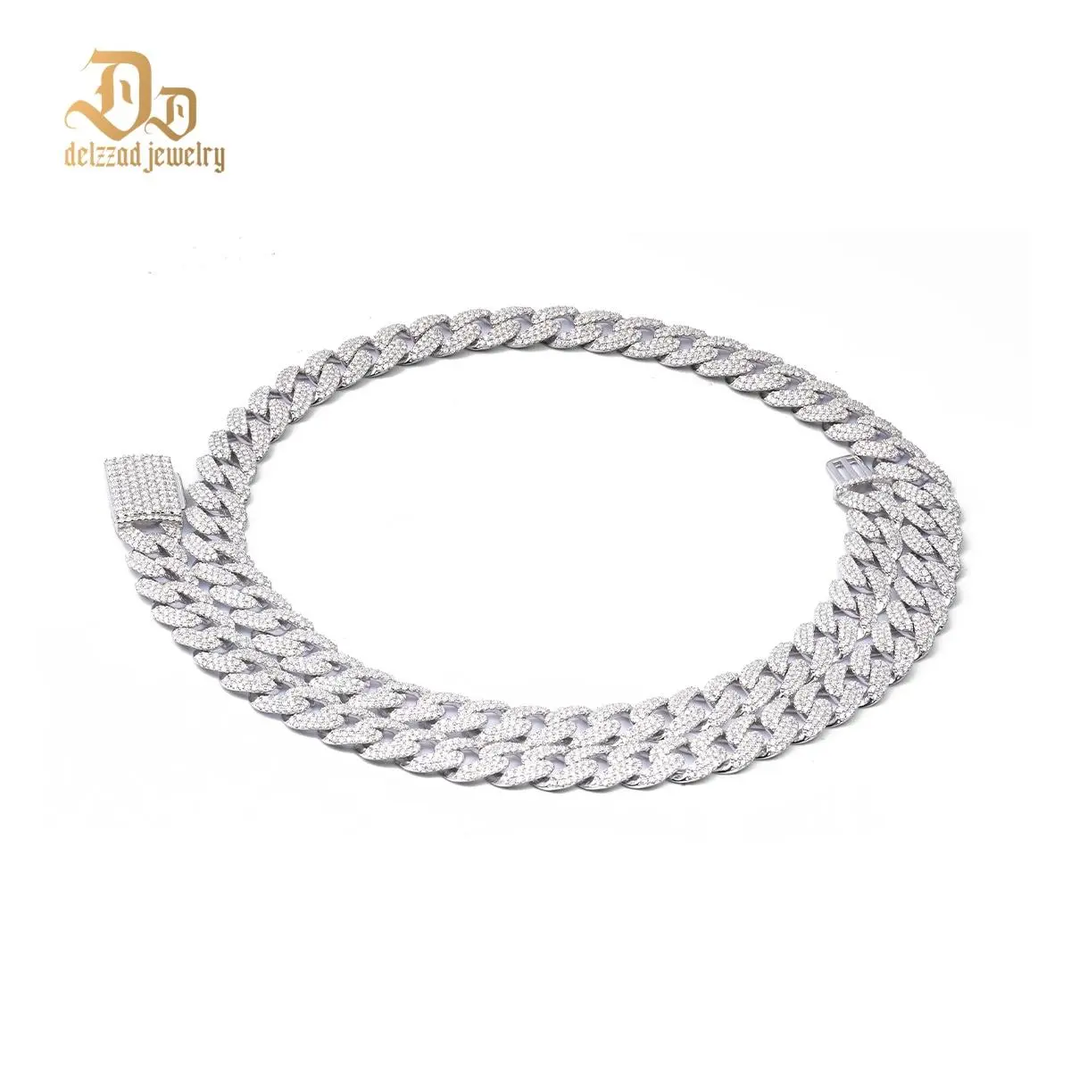 Delzzad (MSG.01) 14K Gold-Plated Hip Hop Bling Cuban Bracelet Necklace Chain VVS Synthetic Moissanite S925 Unisex Sparkle Cuban Chain Perfect for Any Occasion & Everyday Wear Birthday Anniversary Christmas Gifts