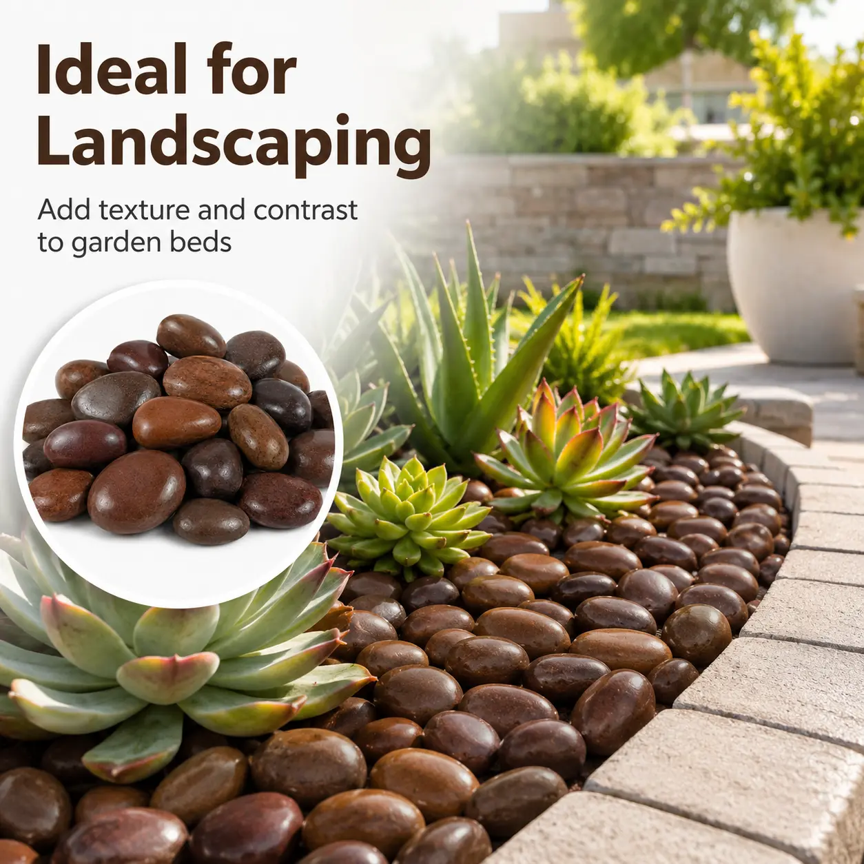 Brown Polished Decorative Pebbles, Natural River Rocks for Plants, Smooth Garden Landscaping Stones, Vase Filler Rocks for Planters, Succulents, Flower Beds, Pathways & Outdoor Decor