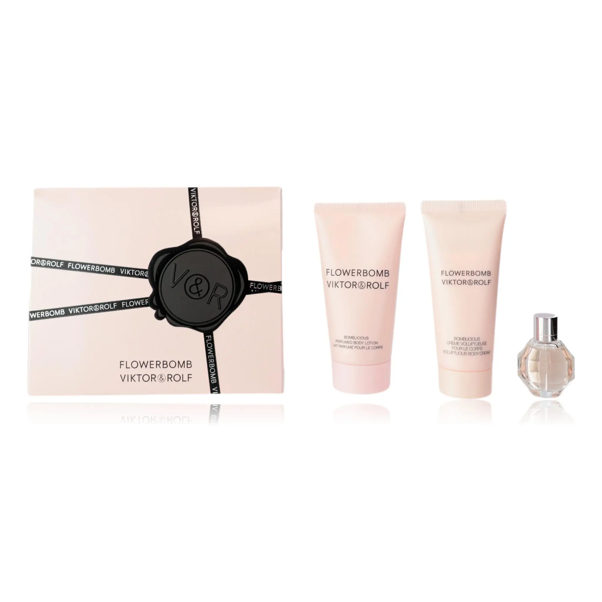 Flowerbomb by Viktor & Rolf, 3 Piece Mini Set for Women, Milky, Fragrance, 1.7Oz, Edp+Cream+Lotion, Bergamot Rose, Jasmine Base