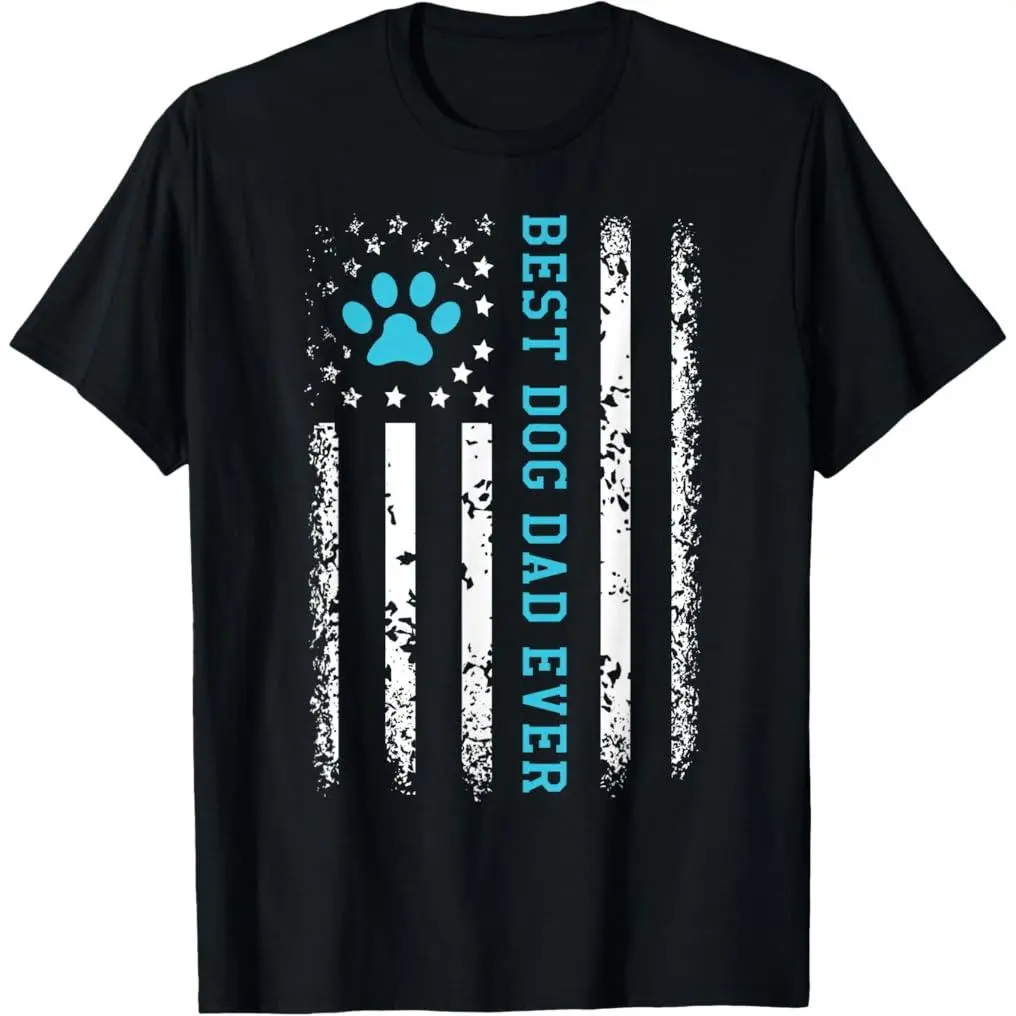 Premium Cotton graphic tees USA Flag Best Dog Dad Ever American Puppy Lover Paw T-Shirt