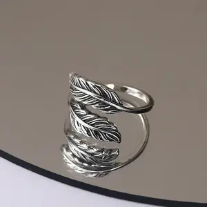 Buyee 925 Sterling Silver Small Ring Finger Excellent Feather Sweet Open Ring for Woman Fashion Party Fine Jewelry Circle Gift