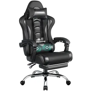 Yaheetech Ergonomic Reclining Gaming Chair with Massage Lumbar Support, Footrest, and Headrest – PU Leather Tall Desk Chair, Swivel Rolling Base