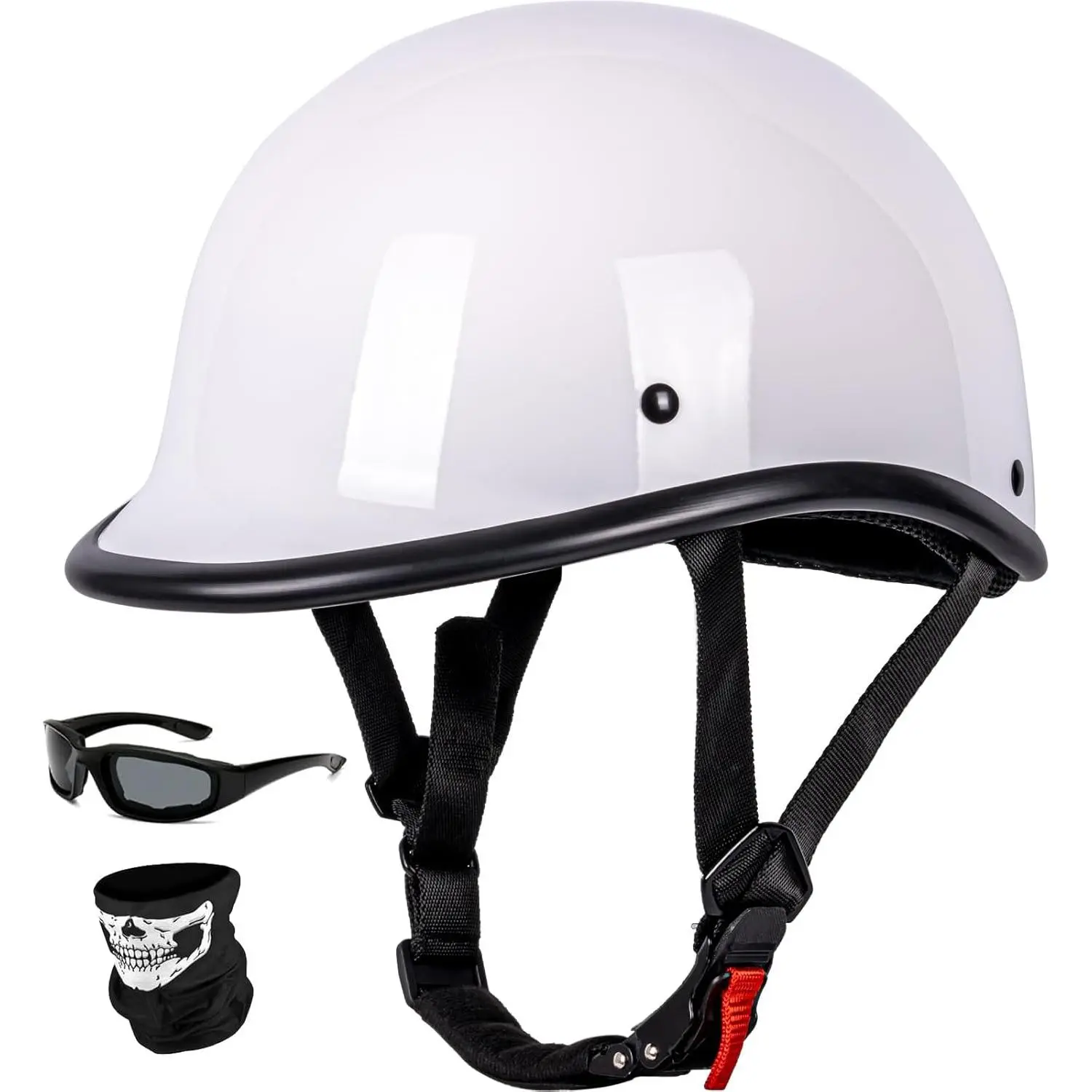 Vintage Open-Face Motorcycle Half Helmet - DOT Certified, ABS Shell, EPS Liner, Moisture-Wicking Removable Washable Liner, Quick-Release Buckle, Lightweight Low Profile, Cruising Use, 55-61cm Fit, Easy On/Off, Max Protection, Moisture-Wicking Liner