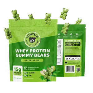 Yumtein Protein Gummy Bears - 15g Protein, 0g Sugar, 0g Fat - Halal Beef Gelatin - Natural Colors - Green Apple (170 Cal)