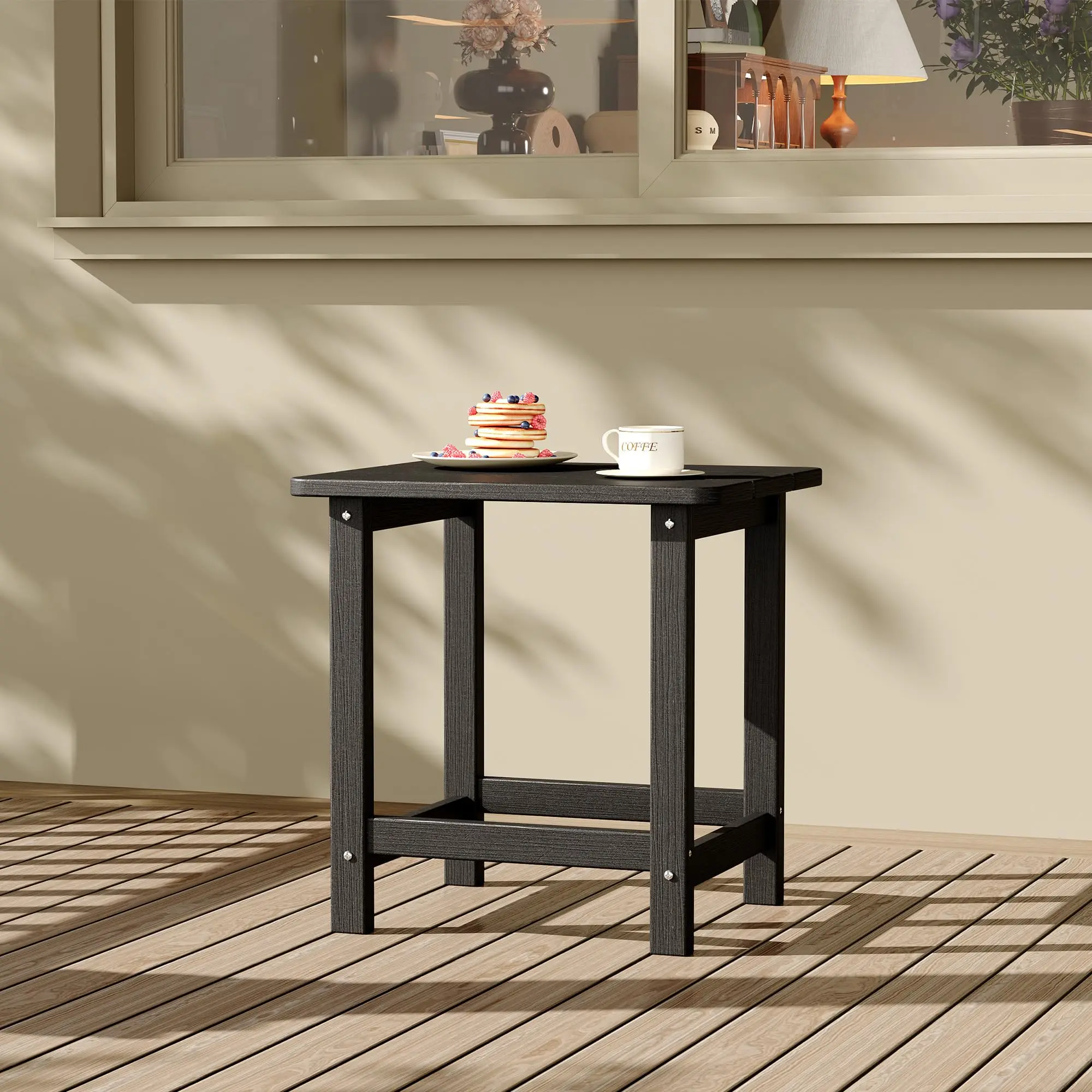 GAOMON HDPE Adirondack Square Outdoor Side Table,Weather Resistant & Easy Assembly Patio End Tables,Durable Small Patio Table for Beach,Pool,Garden,Brown