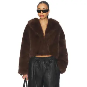 LIONESS Madame Faux Fur Jacket in Chocolate
