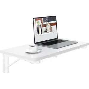 Wall Mounted Desk, White Folding Desk for Small Spaces Floating Shelf Organizer with Heavy-Duty Brackets for Home Office