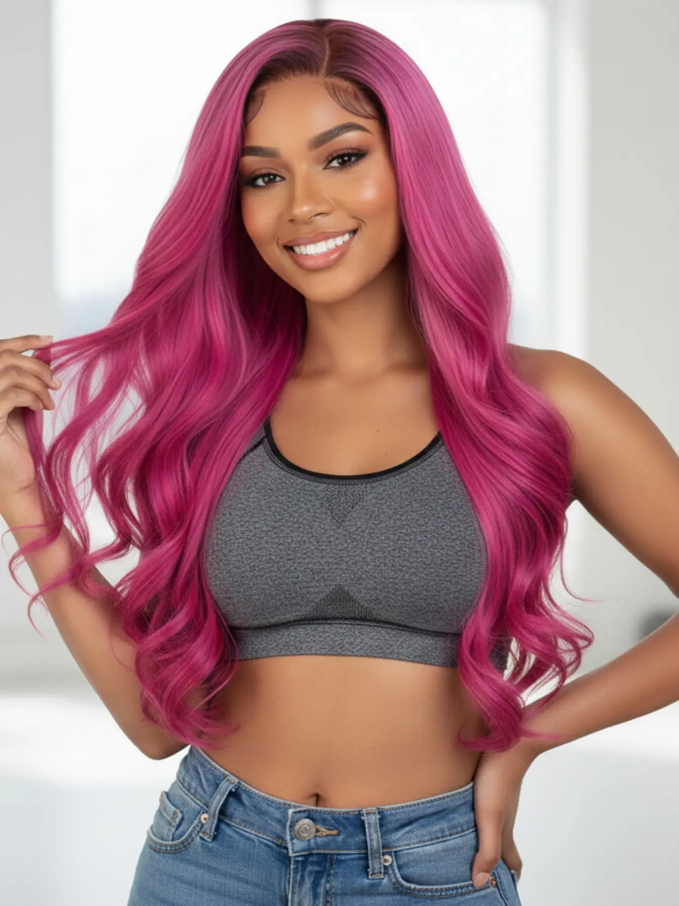 Rose Pink Lace Wig,26 Inches Long Curly Hair 13x4 HD Lace Natural Hairline Free Parting, High-Quality Heat-resistant Synthetic Wig for Women, Perfect for Daily Use and Special Occasions