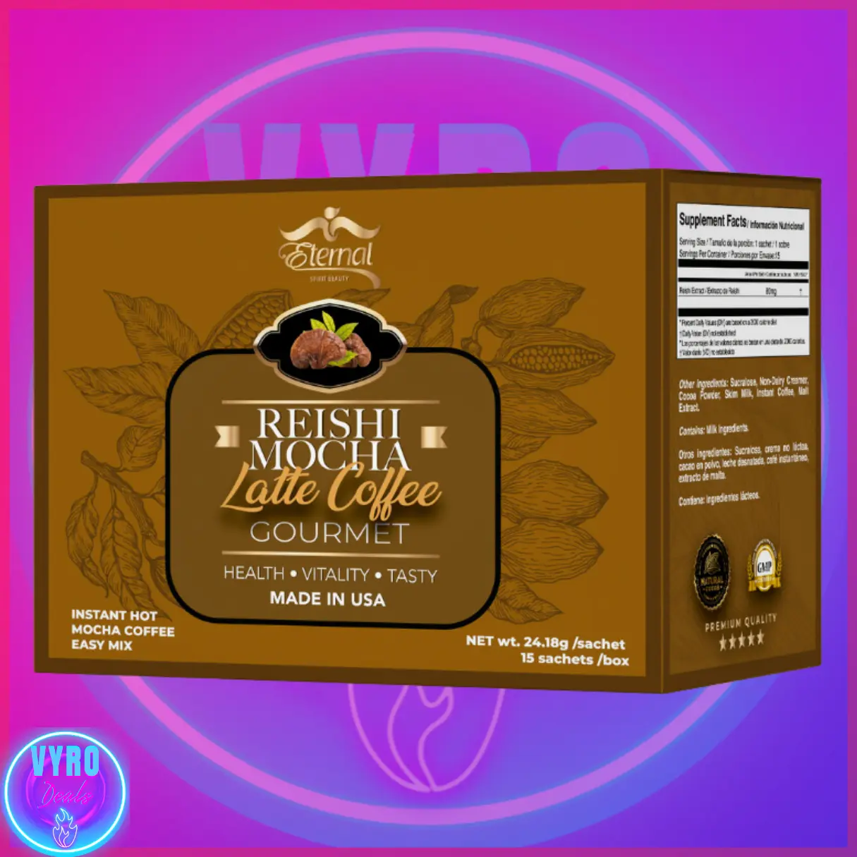 Eternal Reishi Mocha Latte Gourmet Mushroom Coffee Natural Beverage Organic Flavor Taffy instant coffee Eternal Reishi Mocha Latte Gourmet Mushroom Coffee Natural Beverage Organic Flavor Taffy instant coffee