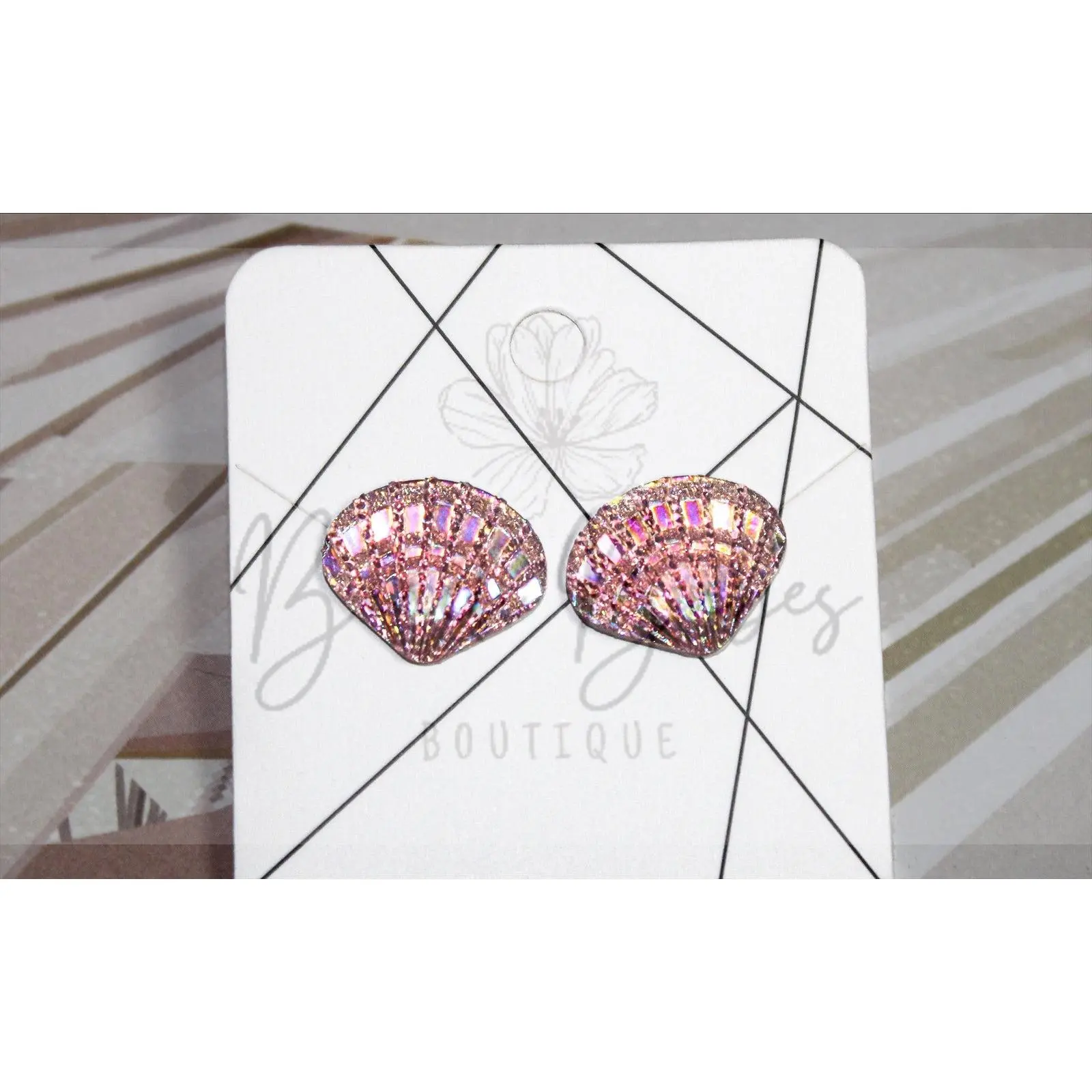 Iridescent Pink Seashell Studs