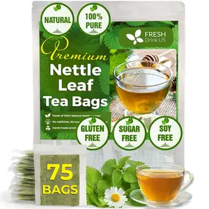 FreshDrinkUS, Premium 75 Nettle Leaf Tea Bags, 100% Natural & Pure from Nettle Leaves. Loose Leaf Nettle Herbal Tea. Nettle Leaf Tea. No Sugar, No Caffeine, No Gluten, Vegan. Beverage