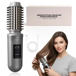 Cordless Hot Brush - Travel Portable Hair Straightener Brush, Thermal Brush Straightener, 3 Temperatures Setting, Cordless Straightener Tool for Travel, Date, Work, Wireless Straightener