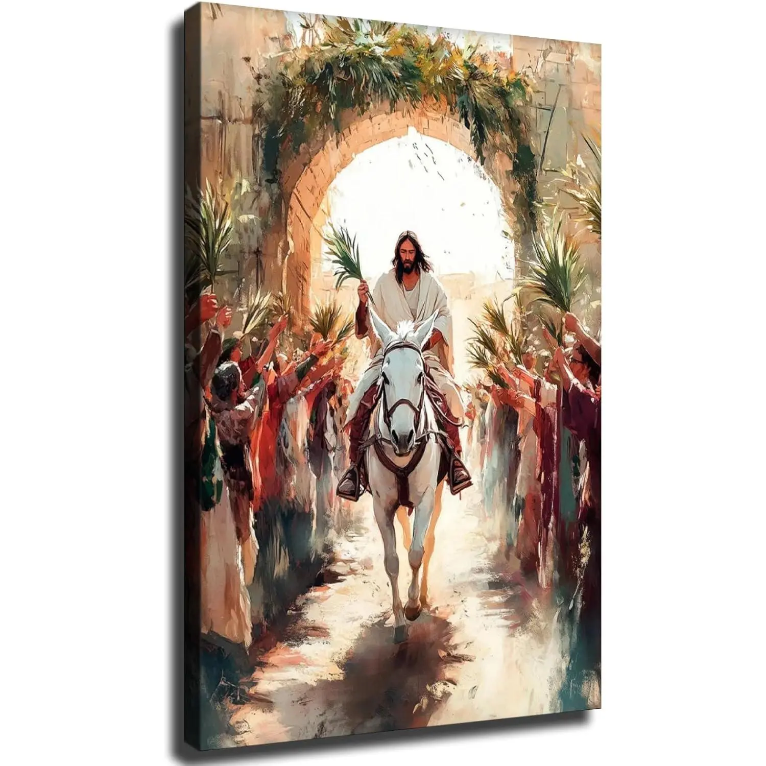 Jesus' Triumphal Entry Into Jerusalem Wall Art, Palm Sunday Wall Art, Christian Holy Week Paintings Wall Decor, Biblical Framed Poster for Living Room Ready To Hang