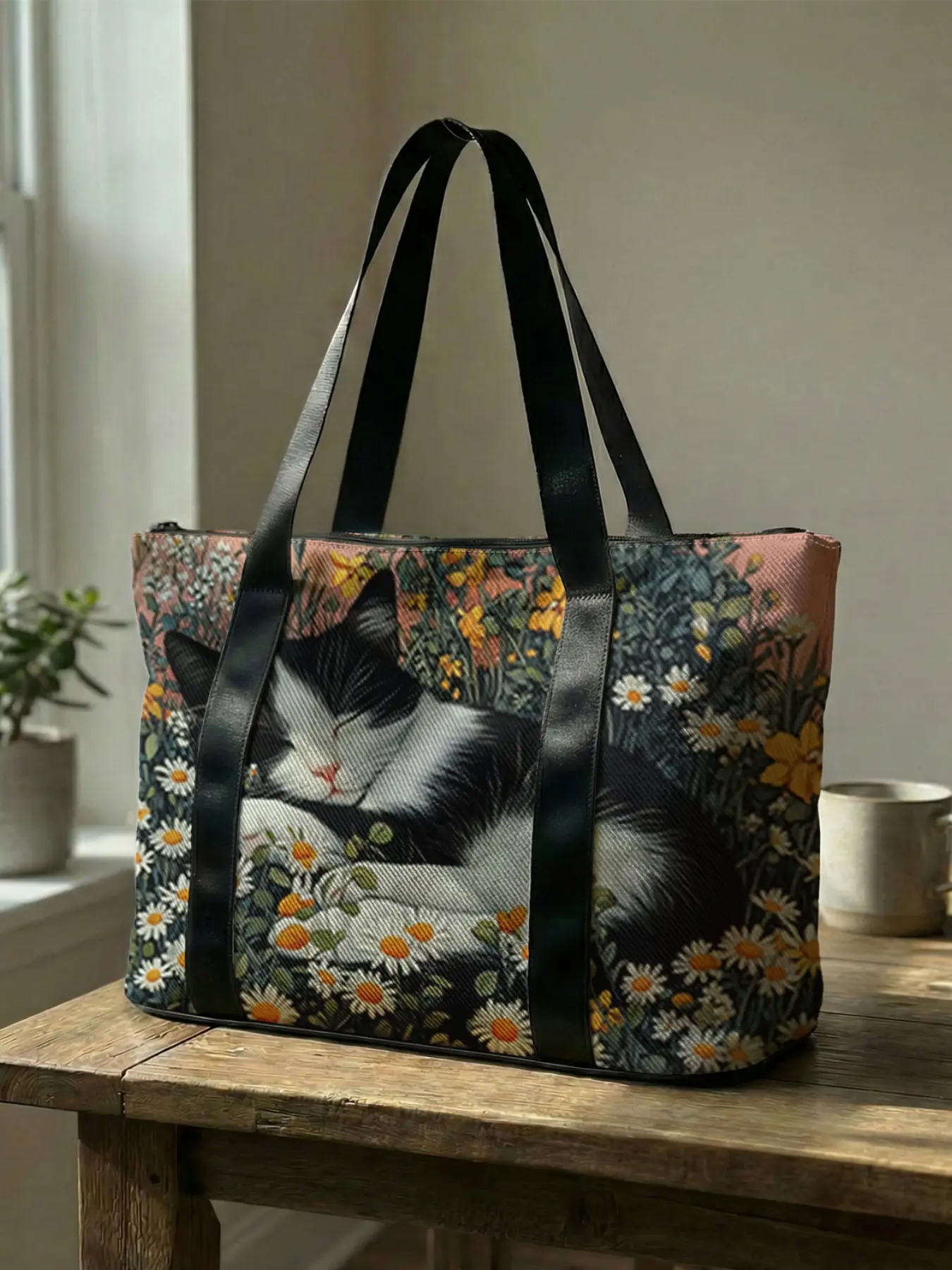 Cat Print Handbag, Large Capacity Travel Luggage Bag, Portable Overnight Bag, Fashion Travel Bag, Traveling Bag, Yoga Training Bag with Shoe Storage, Travel Essentials Bag