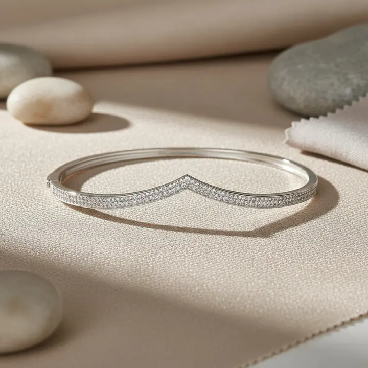Wishbone Bangle Bracelet • V Shape CZ Minimalist Cuff • Stackable Gold Bracelet • Gift for Her