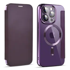 Compitable with iPhone  15 Pro max/14/13/12 mobile phone case magnetic full cover flip card sleeve protection case
