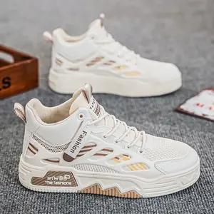 (New)Mens Sports Shoes|   Breathable Mesh Casual Board Shoes with Thick Soled, Versatile Sneakers, Mid Top Design, Fabric Upper and Sole, Zipper, Fastener, Lace Closure