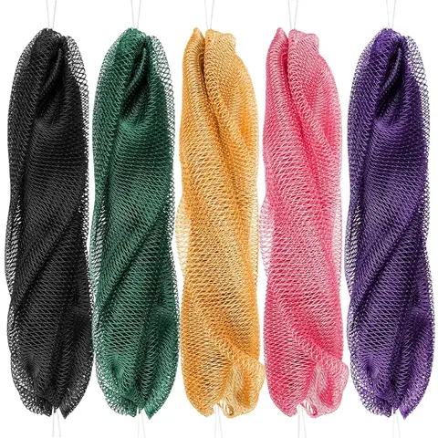 African Exfoliating Net Sponge - 45in Ethical Nylon Bath Washcloth, Authentic Nigerian Beauty Body Scrubber, Mesh Texture Back Brush Bath Accessory for Adults, Multiple Colors
