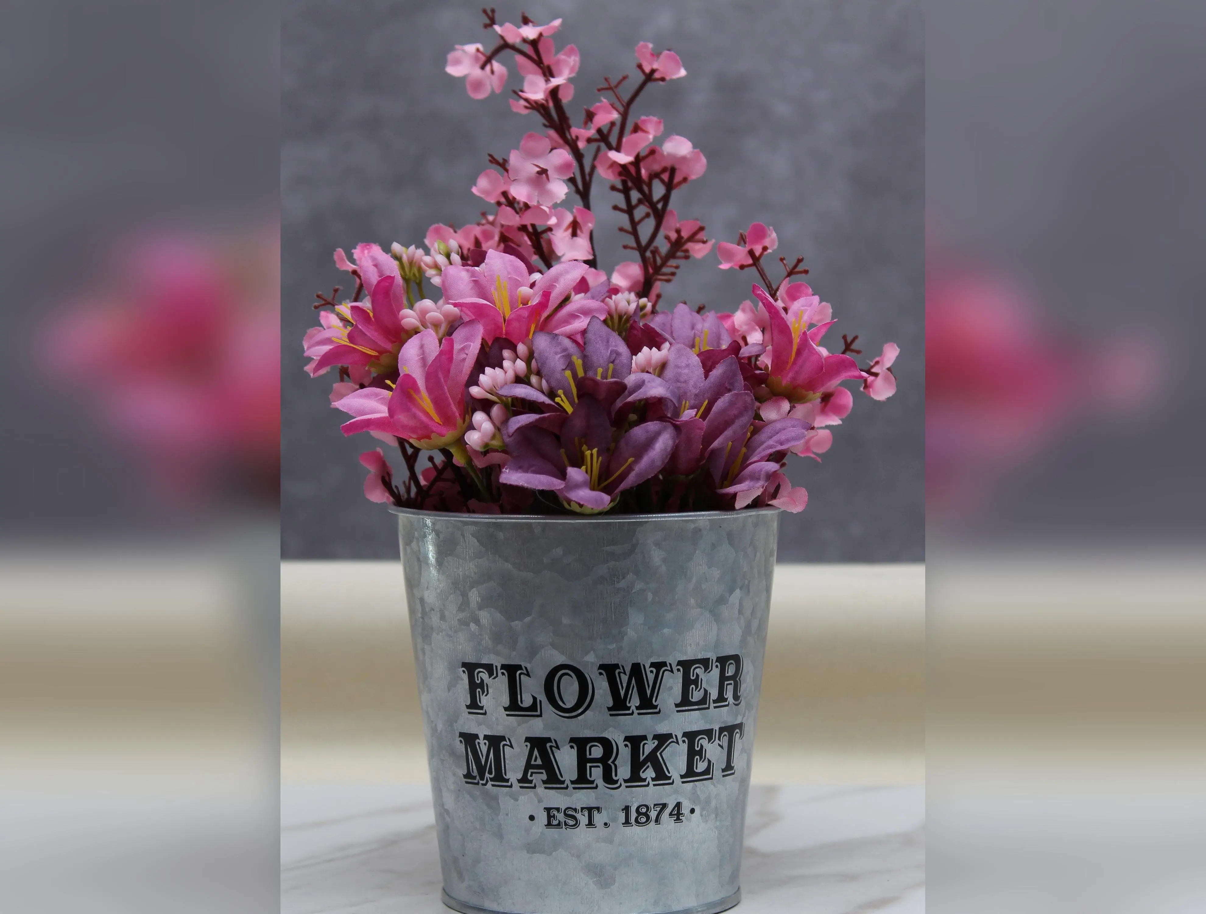 Rustic Lilies and Baby’s Breath in Farmhouse Pail – Charming Centerpiece for Home or Gift