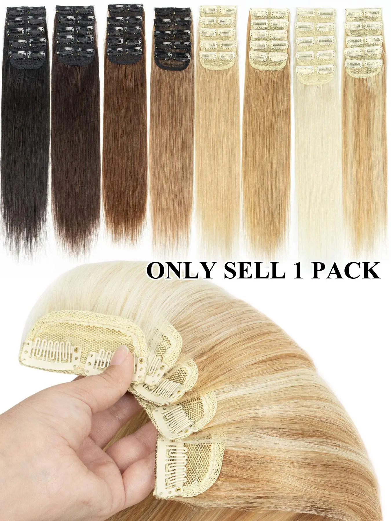 5pcs Mini Straight Hair Weave Extensions 12-18 Inches, 100% Real Human Hair, 2 Clips on Sewing in Hair Weft for High Volume Root Booster, Natural Looking Hair Pieces