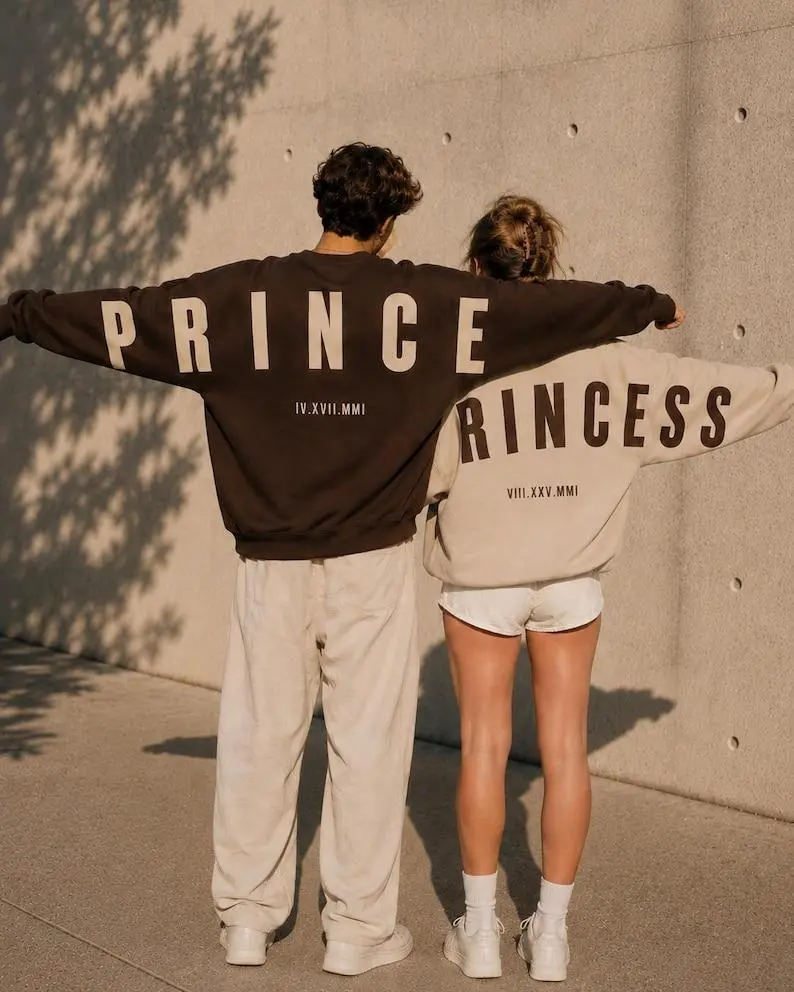 Couple Matching Oversized Sweatshirt, Bold Back Letter Hoodie, Matching Anniversary Crewneck, Romantic Gift for Him and Her, Couple Apparel