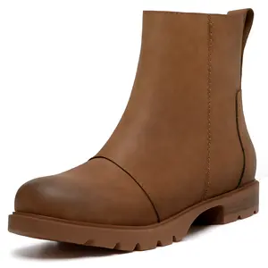Athlefit Women's Ankle Boots Comfortable Lug Sole Chunky Low Heel Zipper Short Booties
