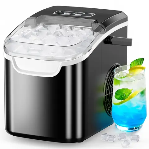 Xbeauty Countertop Bullet Icemachine - 27lbs/day Residential Model, 6-13 Min Quick Ice Making, Automatic Self-Cleaning Portable, Small Footprint, Small/Large Cube Options, Effortless Fast Ice Production, Home Kitchen & Bar Use