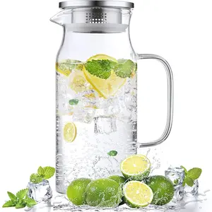 1.2L 40oz Small Glass Water Pitcher with Lid and Handle Glass Water Jug for Hot/Cold Water Glass Water Jug for Iced Tea Coffee Juice and Homemade Beverages