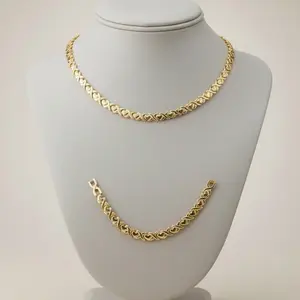 Gold Plated 357 Heart Design Necklace and Bracelet Set with Matching Ring Fashion Jewelry Set