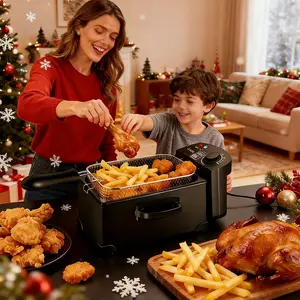 [Electric Deep Fryer] 1500W Large Electric Deep Fryer, Frying Pot with Oil Drain,  and Lid, Removable Basket Adjustable Temperature, Lid with Viewing Window, Perfect for Fried Chicken, Shrimp, French Fries, Chips & More, For Home Use