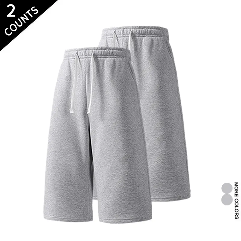 2-pack unisex knee-length fashion athletic shorts, gray Bermuda shorts with elastic waistband drawstring, loose fit street-style shorts suitable for both men and women.