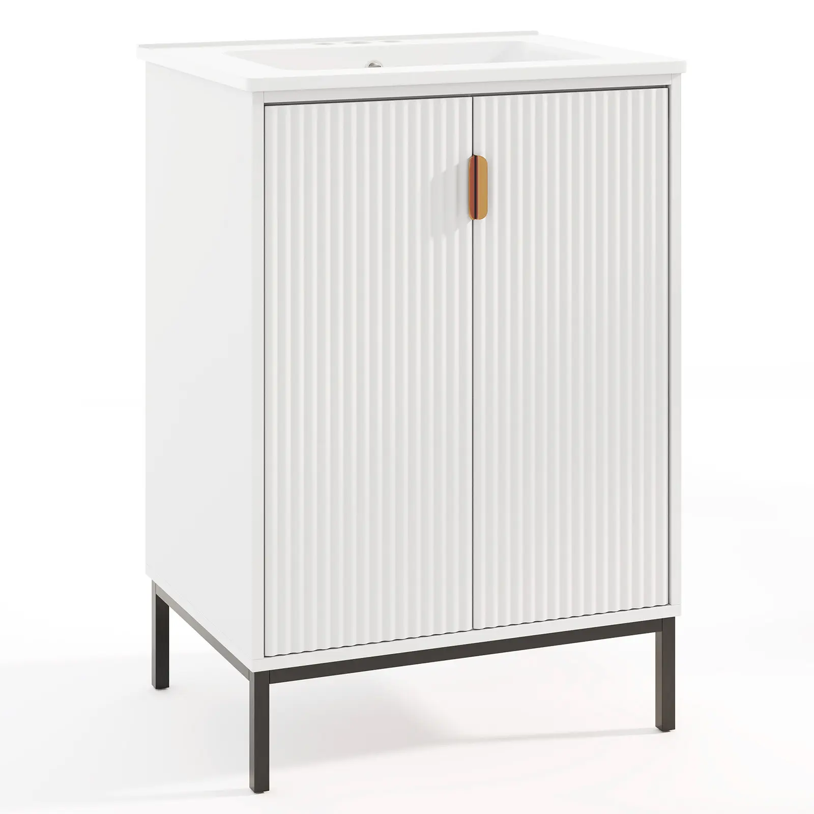 COSTWAY - 24 Inch Bathroom Vanity with Sink Combo and Adjustable Shelf-White