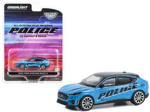2022 Ford Mustang Mach-E Police Blue with Black Top "All-Electric Pilot Program Vehicle" 1/64 Diecast Model Car by Greenlight